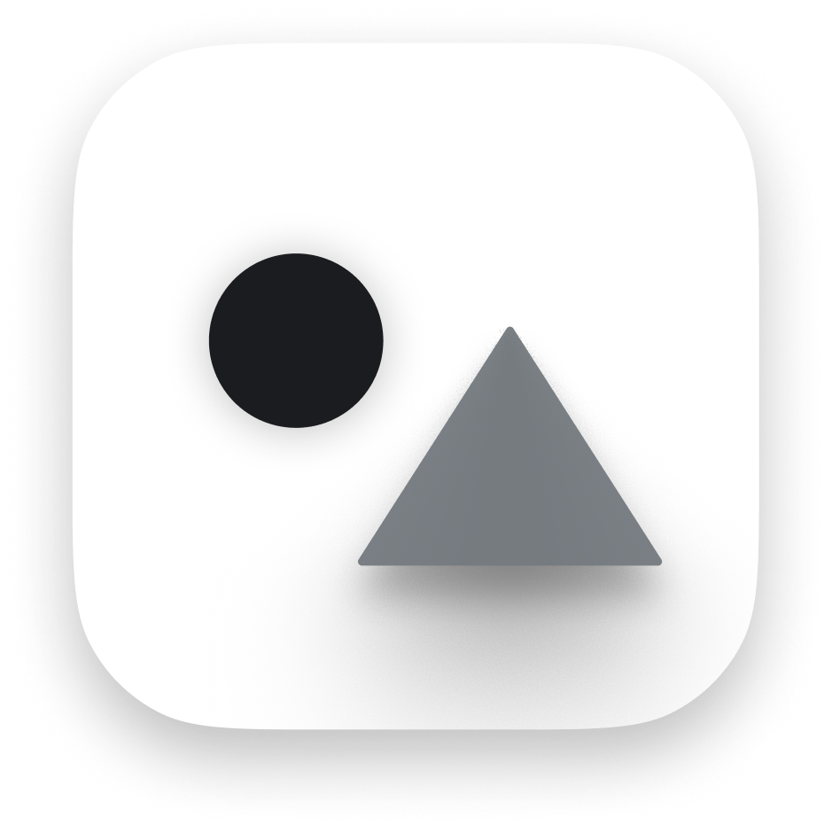 Photura app icon with a dark circle and dimensional gray mountain form