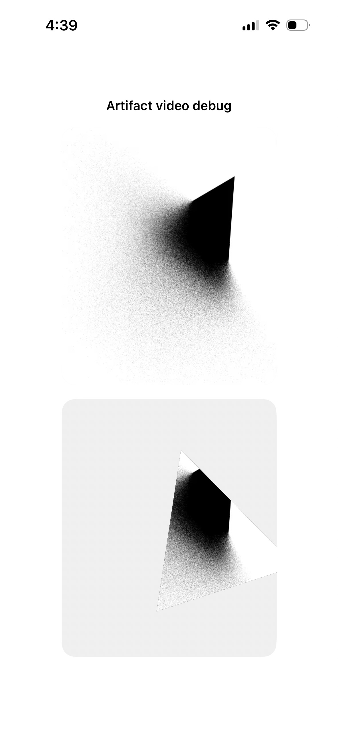 Photura artifact debug view comparing raw and transformed render outputs