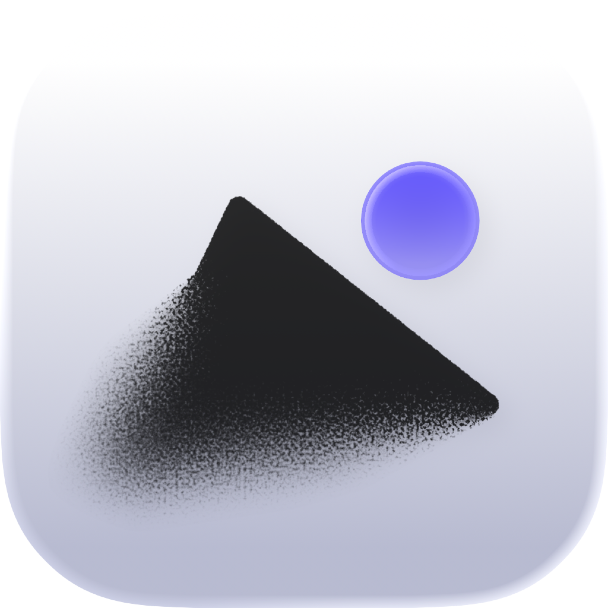 Photura’s final app icon with a dark mountain and luminous violet circle.